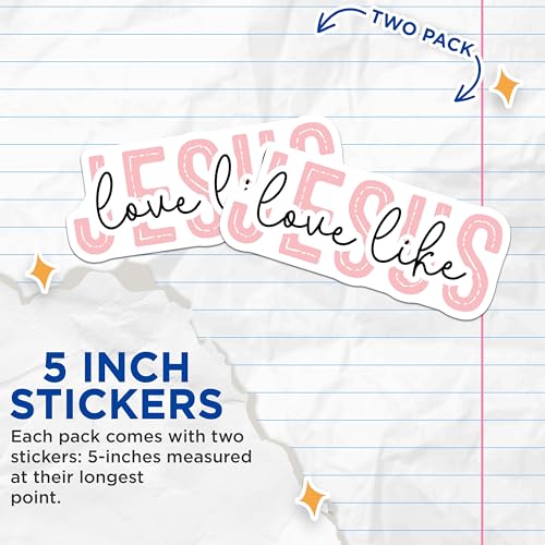 (2 Pack) Jesus Love Like Stickers - Inspirational Christian Faith - Positive Quote Vinyl Decals - 5" On Longest Side - Sticks to Smooth Flat Surfaces - Made in USA - BMCS6502