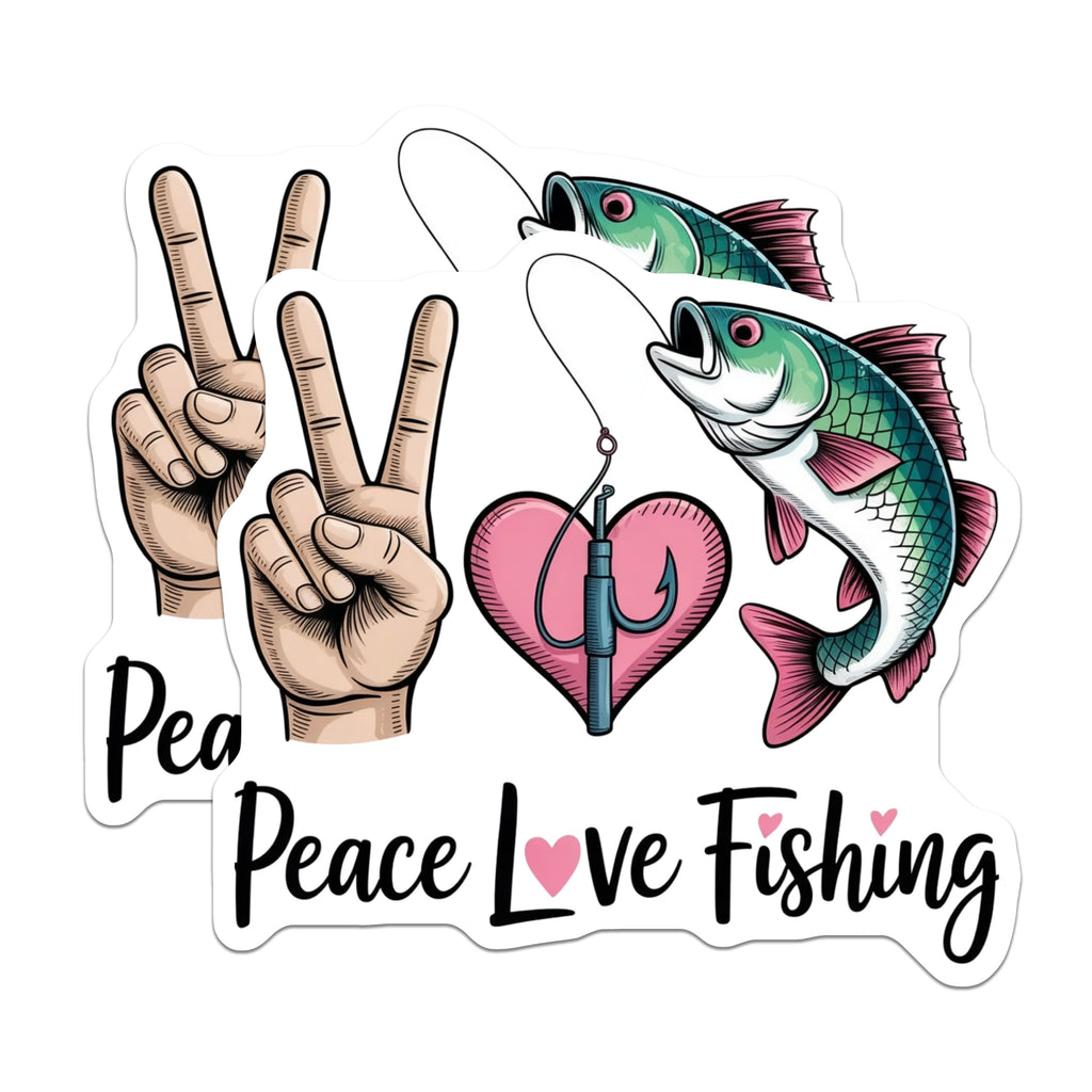 (2 Pack) Peace Love Fishing Magnets - Funny Fisherman Decor - Angler Refrigerator Art - Outdoor Enthusiast Accessory - 5 Inches On Longest Side - Thick Durable Magnet - Made in USA - MAG38302