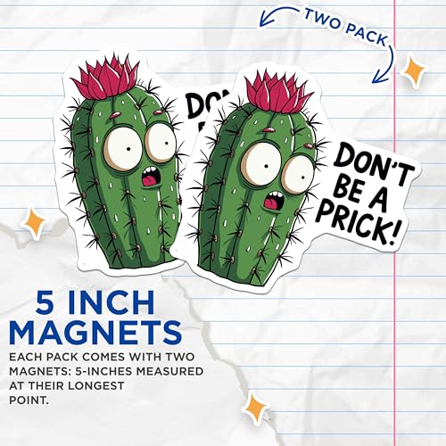 (2 Pack) Cactus Cartoon Magnets - Funny Cactus Quote Decor - Cute Kitchen Fridge Accessories - 5" On Longest Side - for Cars, Fridges, Toolboxes - Made in USA - MAG5594