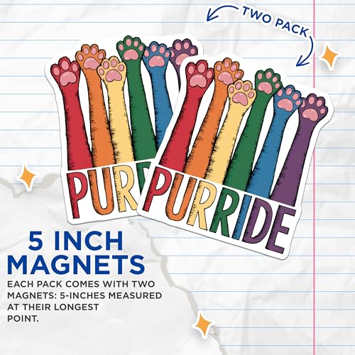 (2 Pack) LGBTQ Purride Magn Magnet - Rainbow Paw Prints - Cat Lover Decorations - 5" On Longest Side - Sticks to Smooth Flat Surfaces - Made in USA - MAG9551