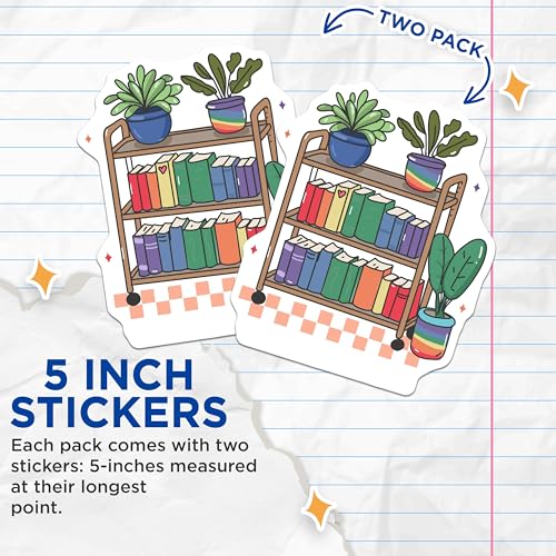 (2 Pack) Plant and Book Stickers - Botanical Book Club - Colorful Library Decor - 5" On Longest Side - Sticks to Smooth Flat Surfaces - Made in USA - BMCS7182