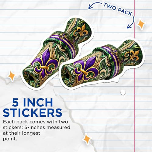 (2 Pack) Fleur de Lis Stickers - New Orleans Sticker Design - Decorative Vinyl Stickers for Laptop and Water Bottle - 5" On Longest Side - Sticks to Smooth Flat Surfaces - Made in USA - BMCS5159