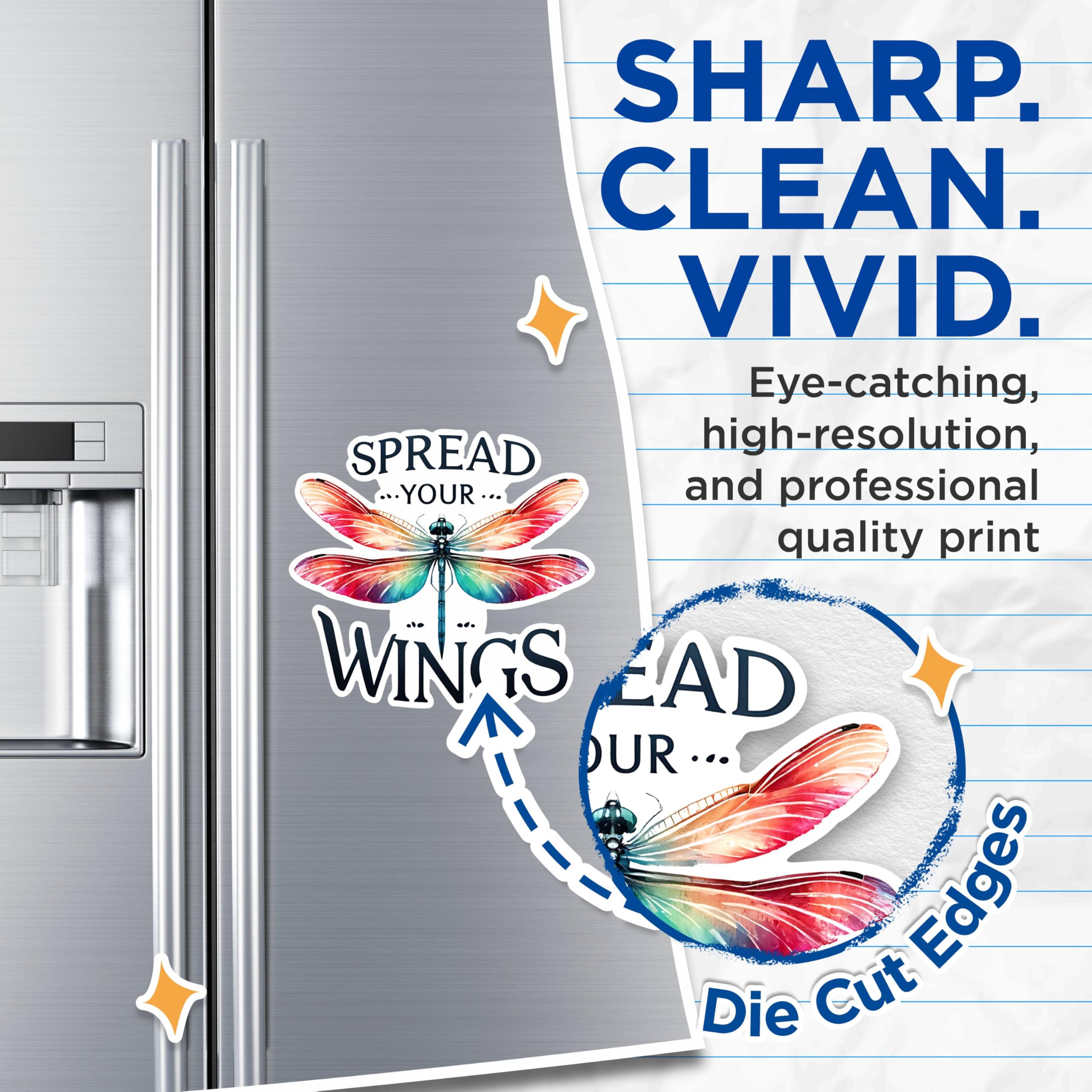 (2 Pack) Spread Your Wings Magnets - Inspirational Dragonfly Magnets - Motivational Quote Magnets- 5" On Longest Side - for Fridges, Toolboxes, Cars - Made in USA - MAG2690