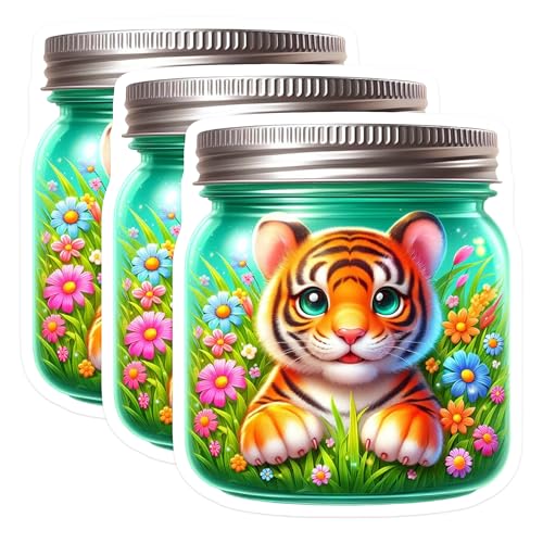 (3 Pack) Cute Tiger Cub Decals - Flower Meadow - Laptop Decal - 3 Inches On Longest Side - Easy Peel & Apply - Made in USA - 3MCS8128