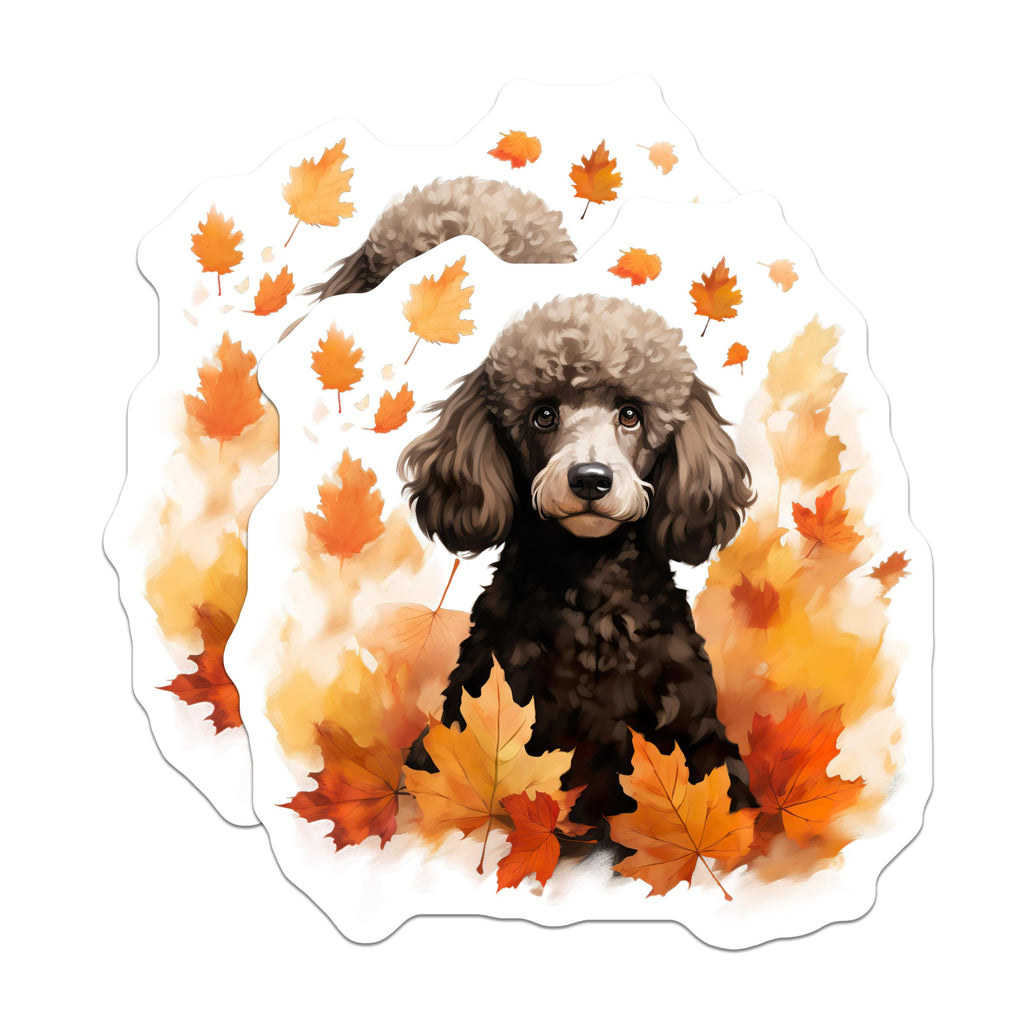 (2 Pack) Poodle Dog Magnets - Autumn Leaves Decor - Fall Pet Lover Kitchen Accessory - 5 Inches On Longest Side - Thick Durable Magnet - Made in USA - MAG28390