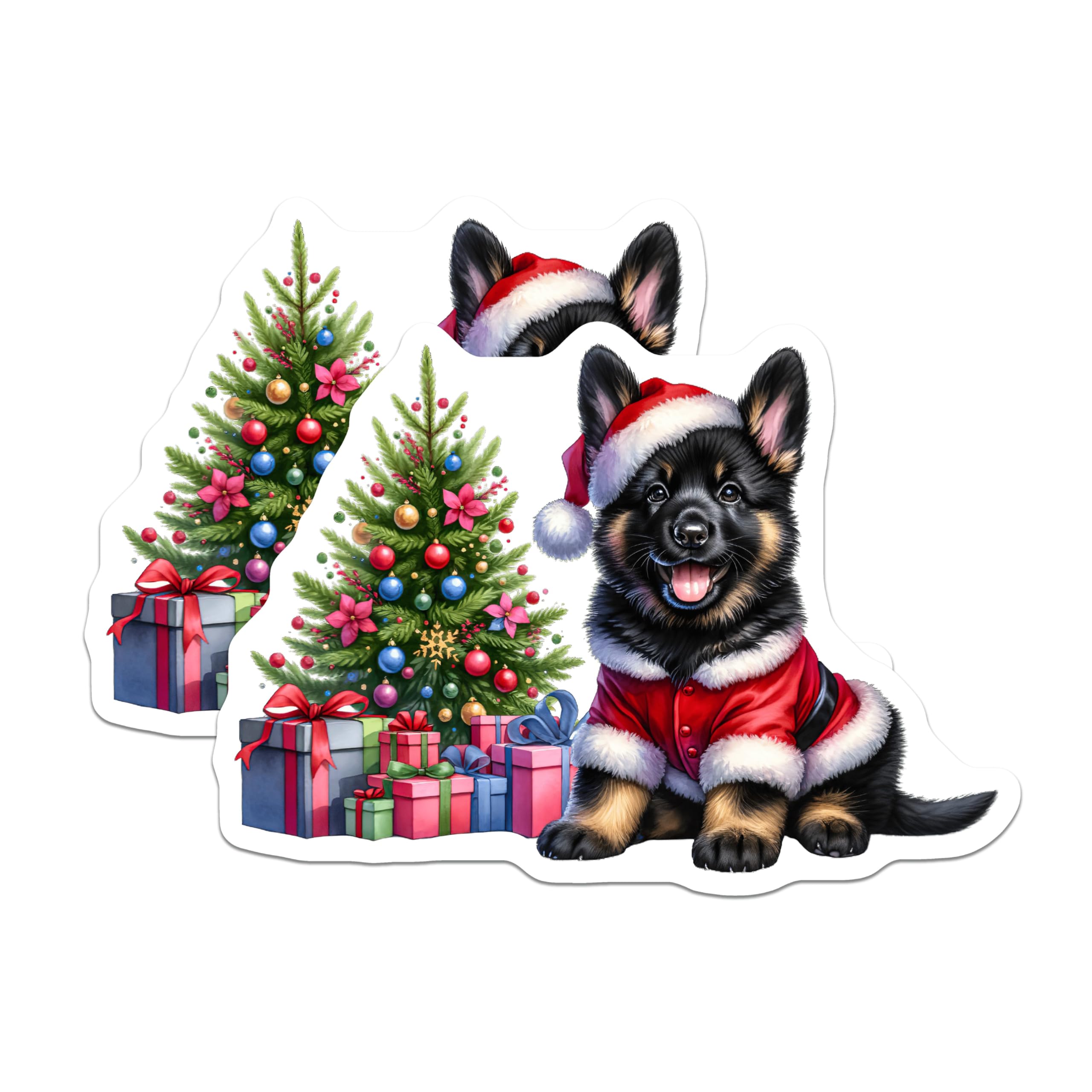 (2 Pack) German Shepherd Puppy Magnets - Christmas Holiday Decor - Santa Dog Puppy Present - 5 Inches On Longest Side - Thick Durable Magnet - Made in USA - MAG23539
