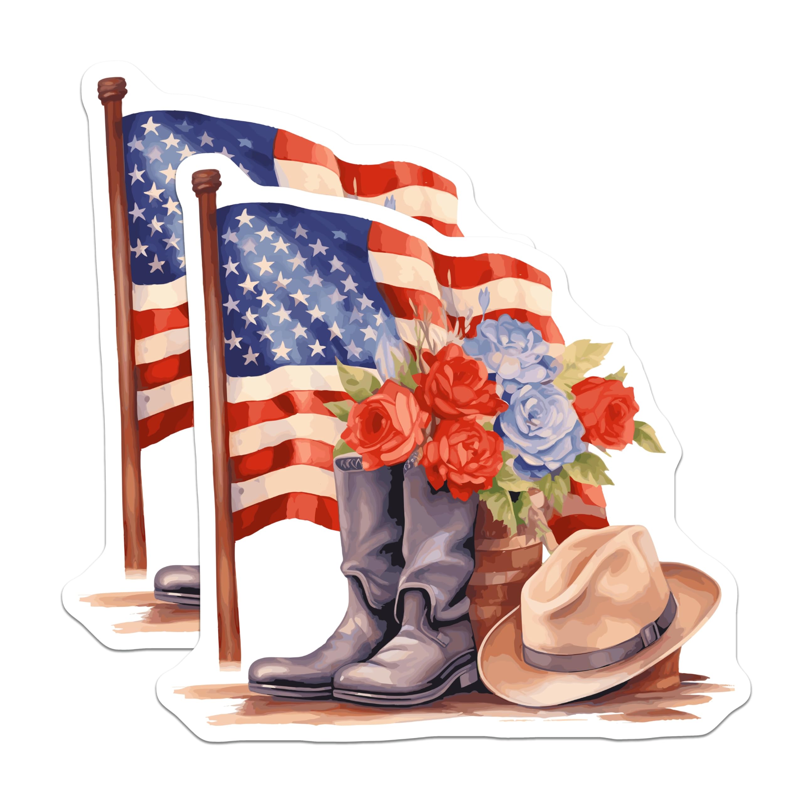 (2 Pack) American Flag Magnets - Patriotic Cowboy Boots Hat - USA Western Decor - Memorial Day July 4th - 5 Inches On Longest Side - Thick Durable Magnet - Made in USA - MAG22599