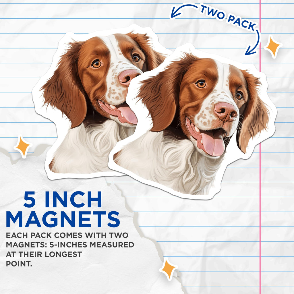 (2 Pack) Brittany Spaniel Magnets - Dog Art Illustration - Pet Lover Decor Kitchen Refrigerator - 5 Inches On Longest Side - Thick Durable Magnet - Made in USA - MAG24596