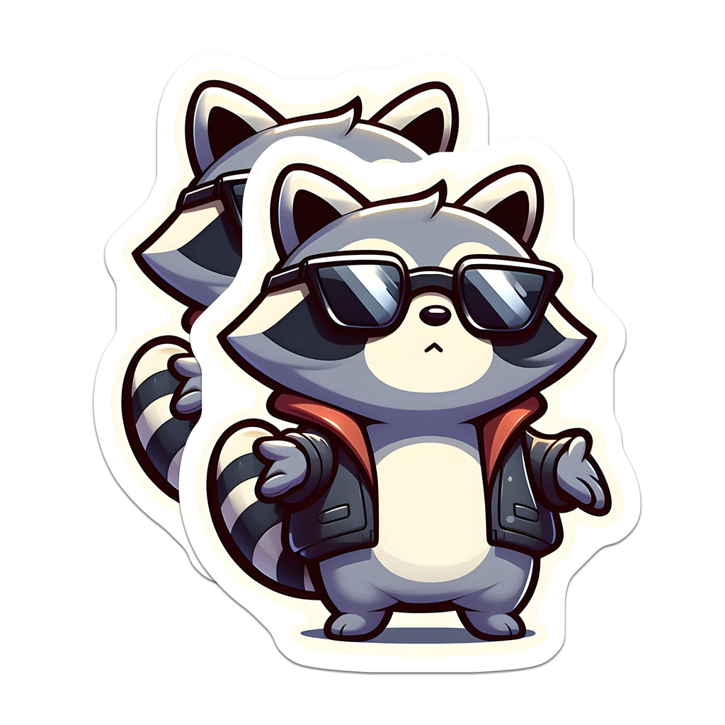 (2 Pack) Cool Raccoon Sunglasses Magnets - Chibi Animal Fridge Decor - Quirky Locker Whiteboard Art - 5 Inches On Longest Side - Thick Durable Magnet - Made in USA - MAG39625