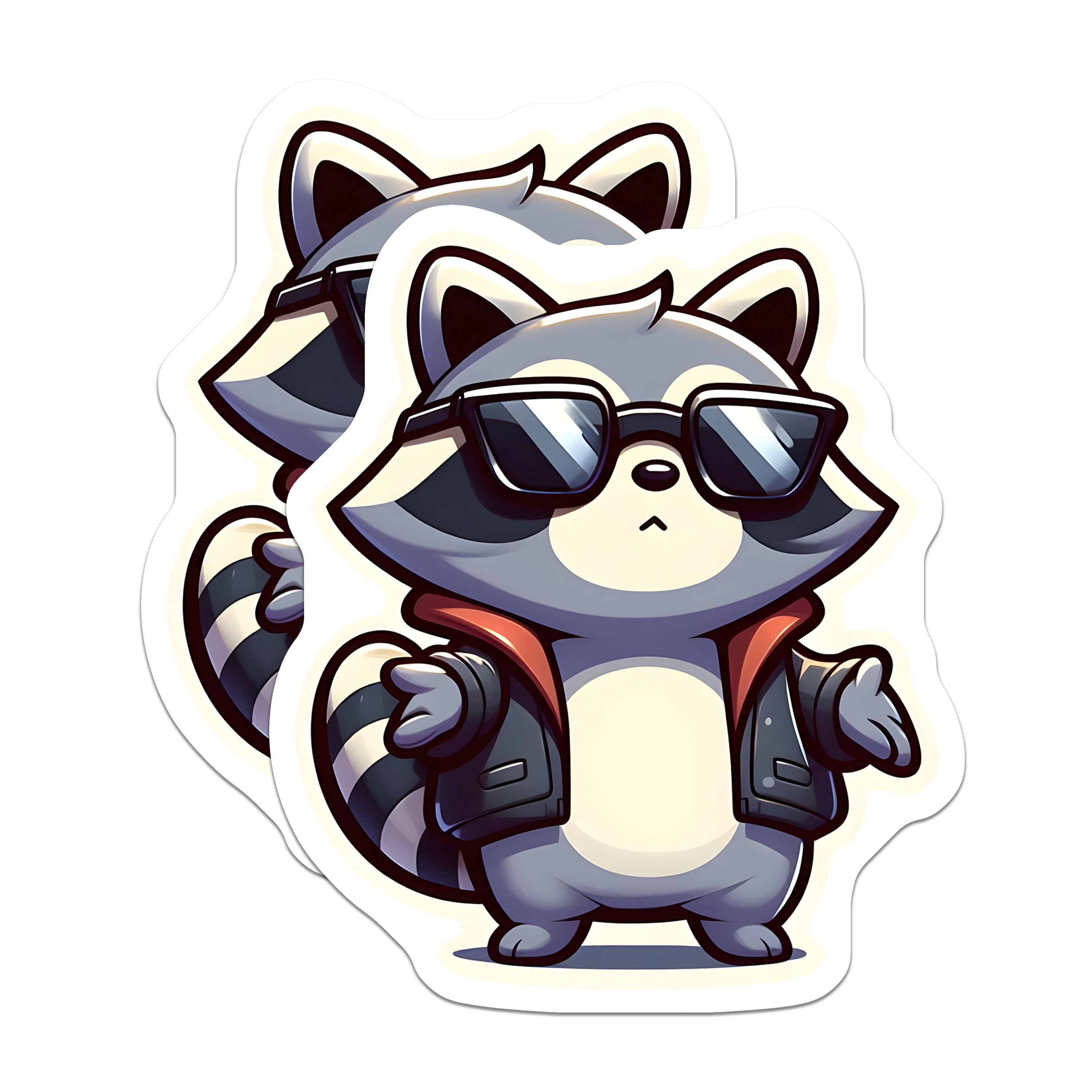 (2 Pack) Cool Raccoon Sunglasses Magnets - Chibi Animal Fridge Decor - Quirky Locker Whiteboard Art - 5 Inches On Longest Side - Thick Durable Magnet - Made in USA - MAG39625