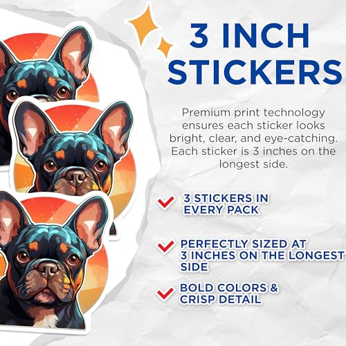 (3 Pack) French Bulldog Decals - Cute Dog Breed - Laptop Stickers - 3 Inches On Longest Side - Easy Peel & Apply - Made in USA - 3MCS2719