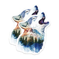 (2 Pack) Howling Wolf Stickers - Mountain Scene Decals - Forest Stickers - Adventure Stickers - 5" On Longest Side - Sticks to Smooth Flat Surfaces - Made in USA - BMCS15358
