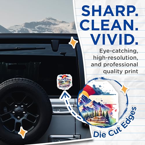 (2 Pack) Colorado Mountain Stickers - Illustrated Nature Scene - Travel Souvenir Decal - 5" On Longest Side - Sticks to Smooth Flat Surfaces - Made in USA - BMCS7006
