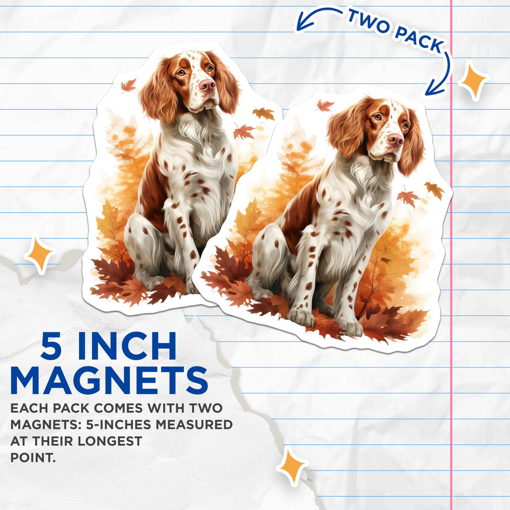 (2 Pack) Springer Spaniel Dog Magnets - Fall Leaves Aesthetic - Cozy Dog Mom Decor for Fridge and Lockers - 5 Inches On Longest Side - Thick Durable Magnet - Made in USA - MAG30796