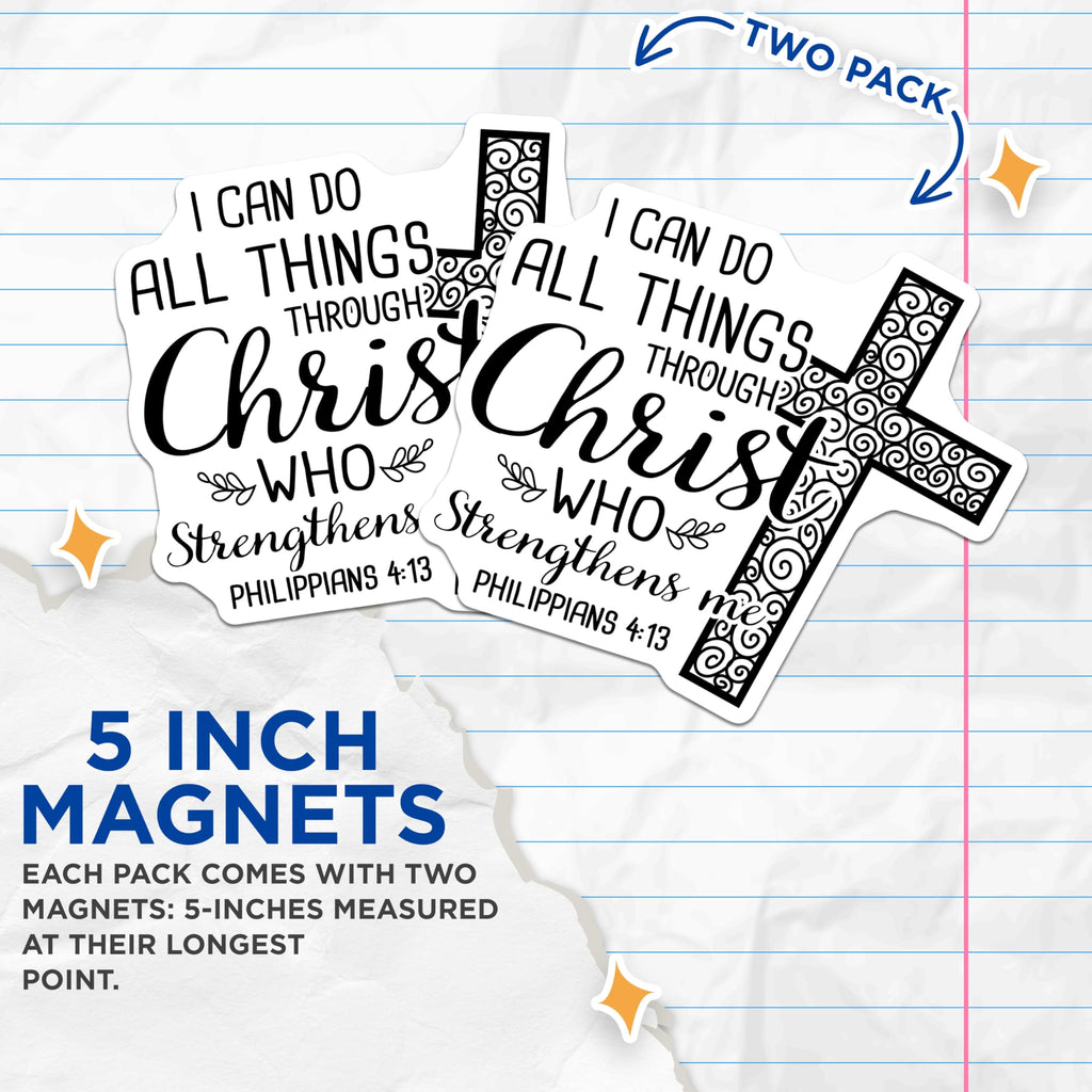(2 Pack) Christian Quote Magnets - Philippians 4:13 - Religious Scripture Magnets - 5" On Longest Side - Premium Magnet - for Cars, Refrigerators, Toolboxes, Lockers - Made in USA - MAG16659