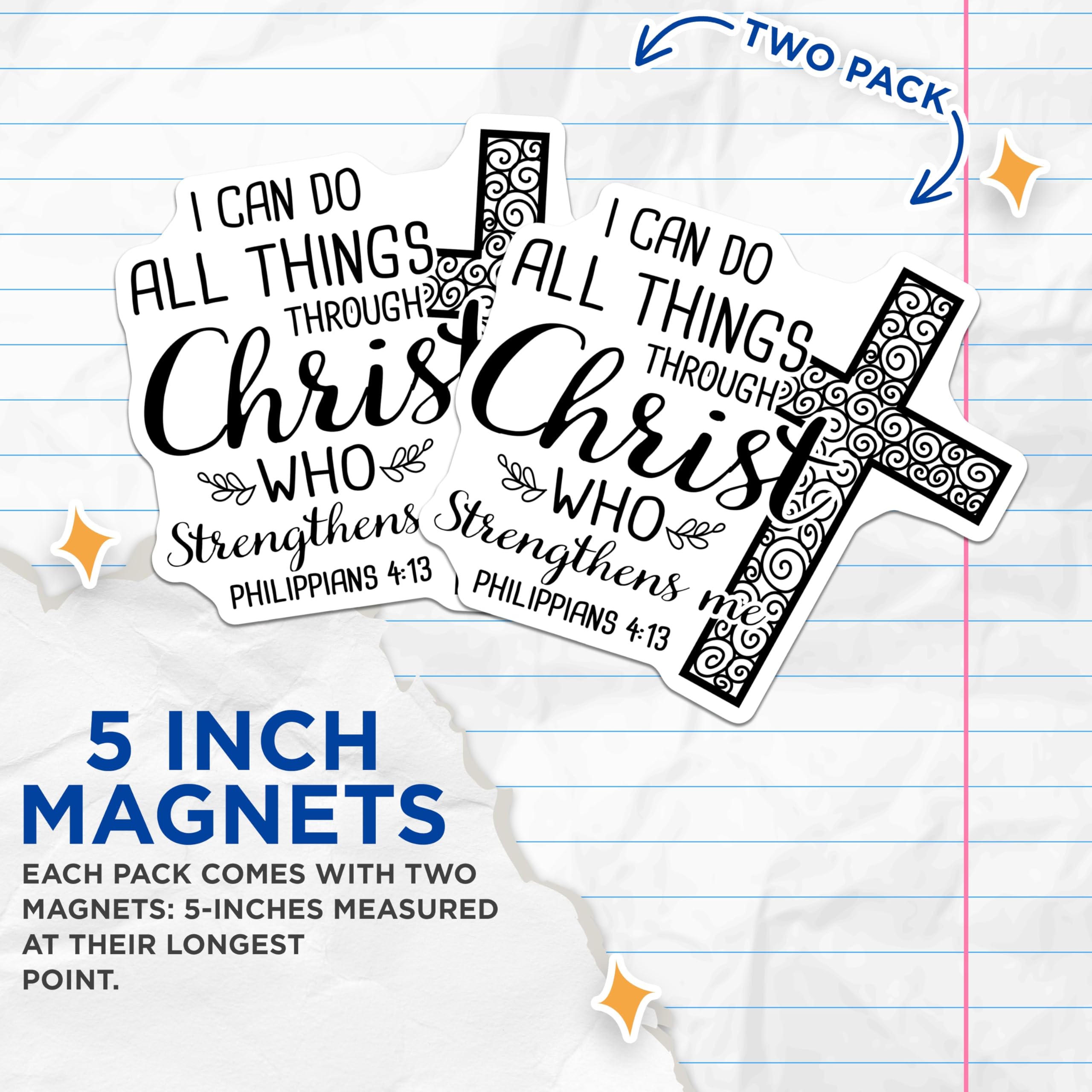 (2 Pack) Christian Quote Magnets - Philippians 4:13 - Religious Scripture Magnets - 5" On Longest Side - Premium Magnet - for Cars, Refrigerators, Toolboxes, Lockers - Made in USA - MAG16659