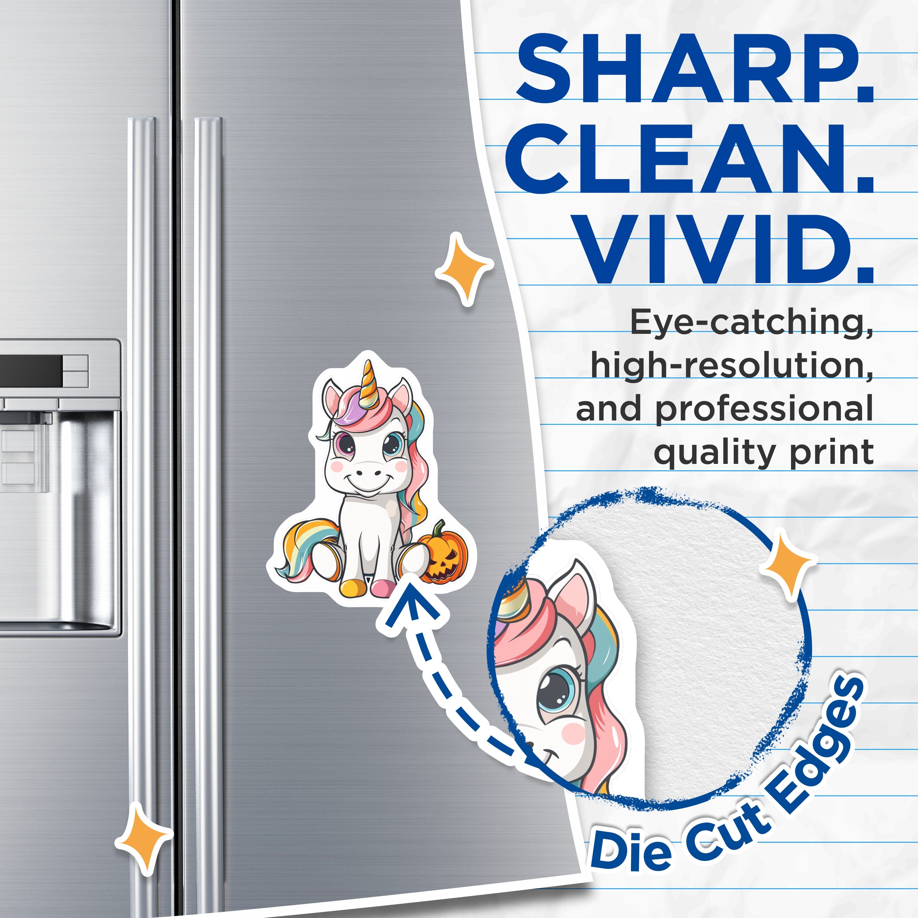 (2 Pack) Cute Unicorn Halloween Magnets - Jack o Lantern Art - Fantasy Animal Fridge Charm - 5 Inches On Longest Side - Thick Durable Magnet - Made in USA - MAG36024