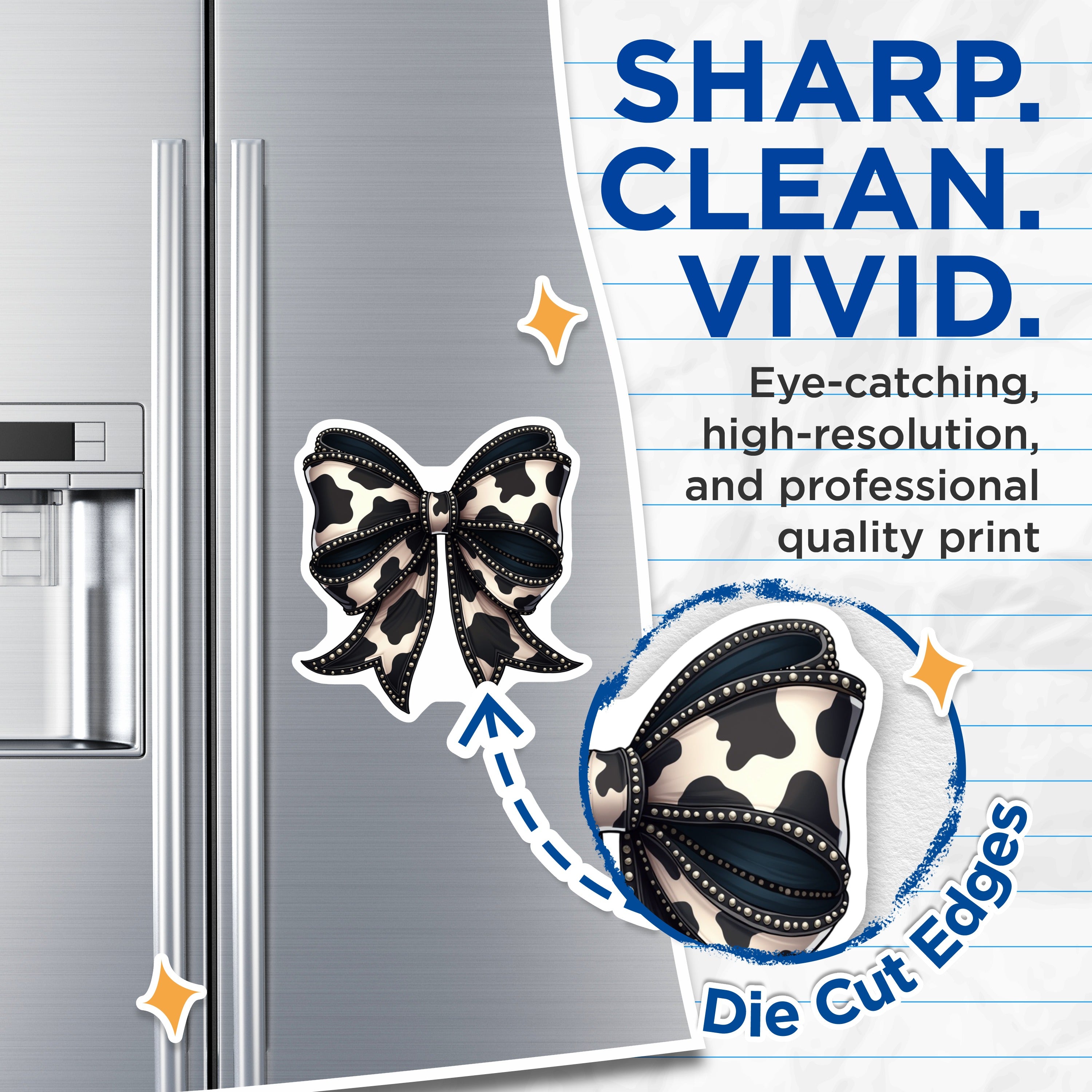 (2 Pack) Cow Print Bow Magnets - Western Farmhouse Decor - Studded Country Chic Refrigerator Magnets - 5 Inches On Longest Side - Thick Durable Magnet - Made in USA - MAG38729