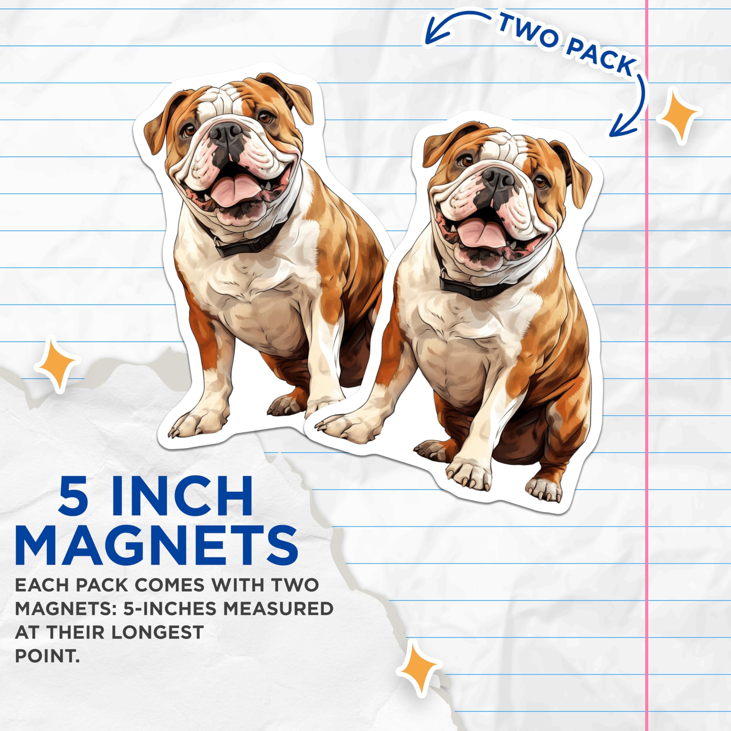 (2 Pack) Happy Bulldog Magnets - Dog Lover Kitchen Accessories - Breed Specific Decor - 5 Inches On Longest Side - Thick Durable Magnet - Made in USA - MAG26212