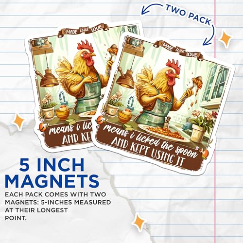 (2 Pack) Funny Chicken Baking Magnets - Kitchen - Baking Humor Magnets - 5" On Longest Side - for Cars, Fridges, Toolboxes - Made in USA - MAG4362