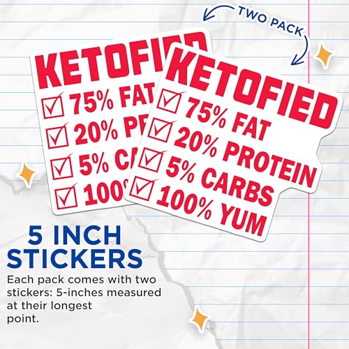 (2 Pack) Ketofied Stickers - Keto Lifestyle Stickers - Nutrition Fact Stickers - 5" On Longest Side - Sticks to Smooth Flat Surfaces - Made in USA - BMCS5127