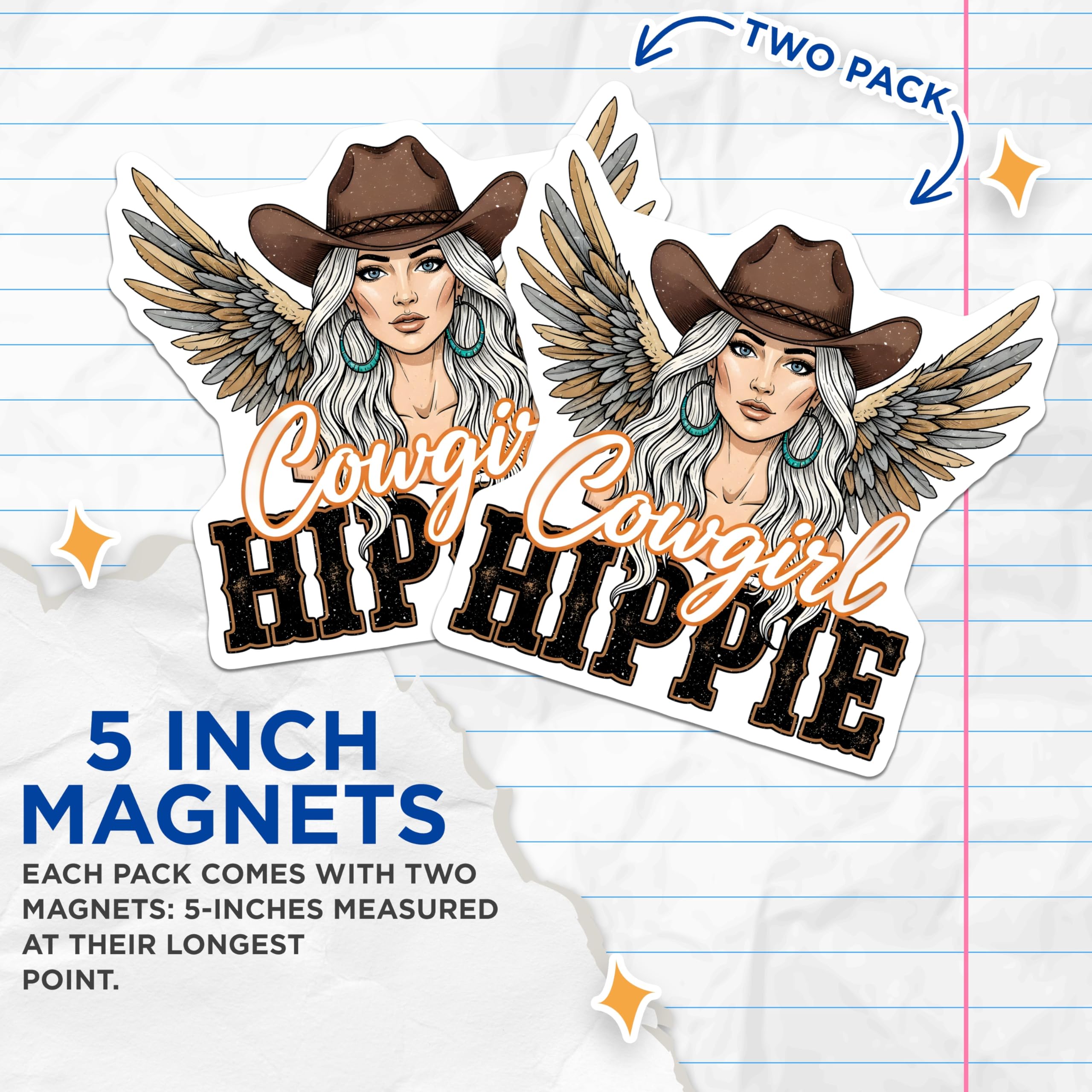 (2 Pack) Cowgirl Hippie Magnets - Western Boho Decor - Free Spirit Truck Accessories for Her - 5 Inches On Longest Side - Thick Durable Magnet - Made in USA - MAG28057