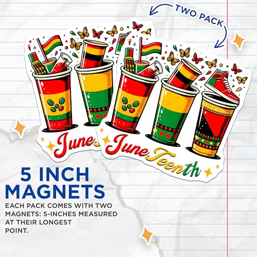 (2 Pack) Juneteenth Celebration Magnets - Black History Decor - 5" On Longest Side - for Cars, Fridges, Toolboxes - Made in US