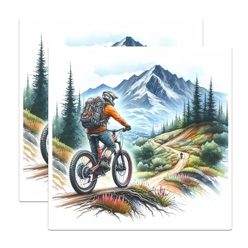 (2 Packs) Mountain Biking Riding in The Mountains Stickers - Mountain Biking Decals - 5 Inches On Longest Side - Premium Vinyl Decal - Sticks to Any Smooth Flat Surface - Made in USA - BMCS2495