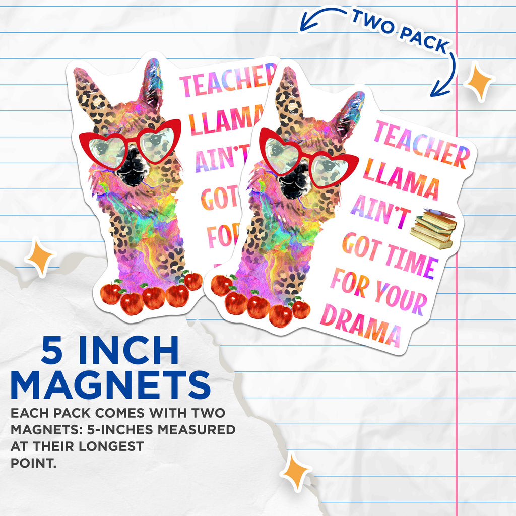 (2 Pack) Teacher Llama Magnets - Funny Educator Decor - Sassy Classroom Fridge Accessories - 5 Inches On Longest Side - Thick Durable Magnet - Made in USA - MAG36630