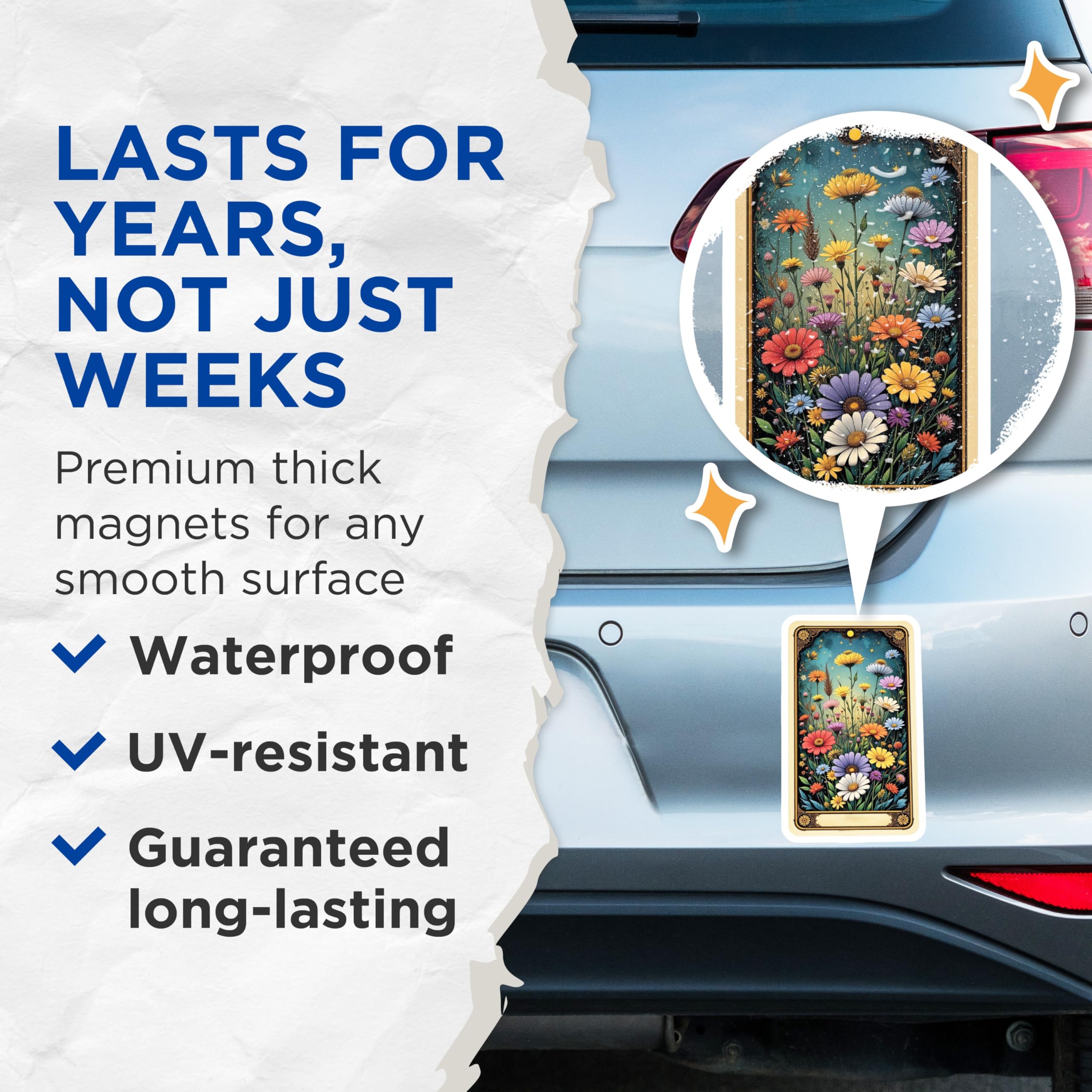 (2 Pack) Ornate Floral Magnets - Whimsical Botanical Art - Starry Night Garden Decor - 5 Inches On Longest Side - Thick Durable Magnet - Made in USA - MAG20820