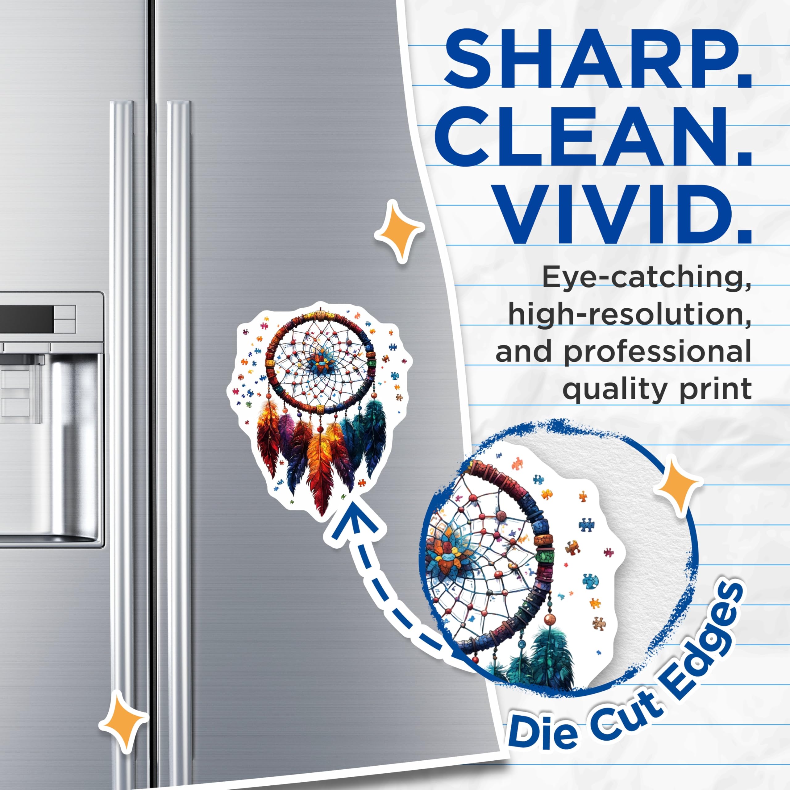 (2 Pack) Puzzle Piece Dreamcatcher Magnets - Autism Awareness Decor - Boho Fridge Art - 5 Inches On Longest Side - Thick Durable Magnet - Made in USA - MAG30111