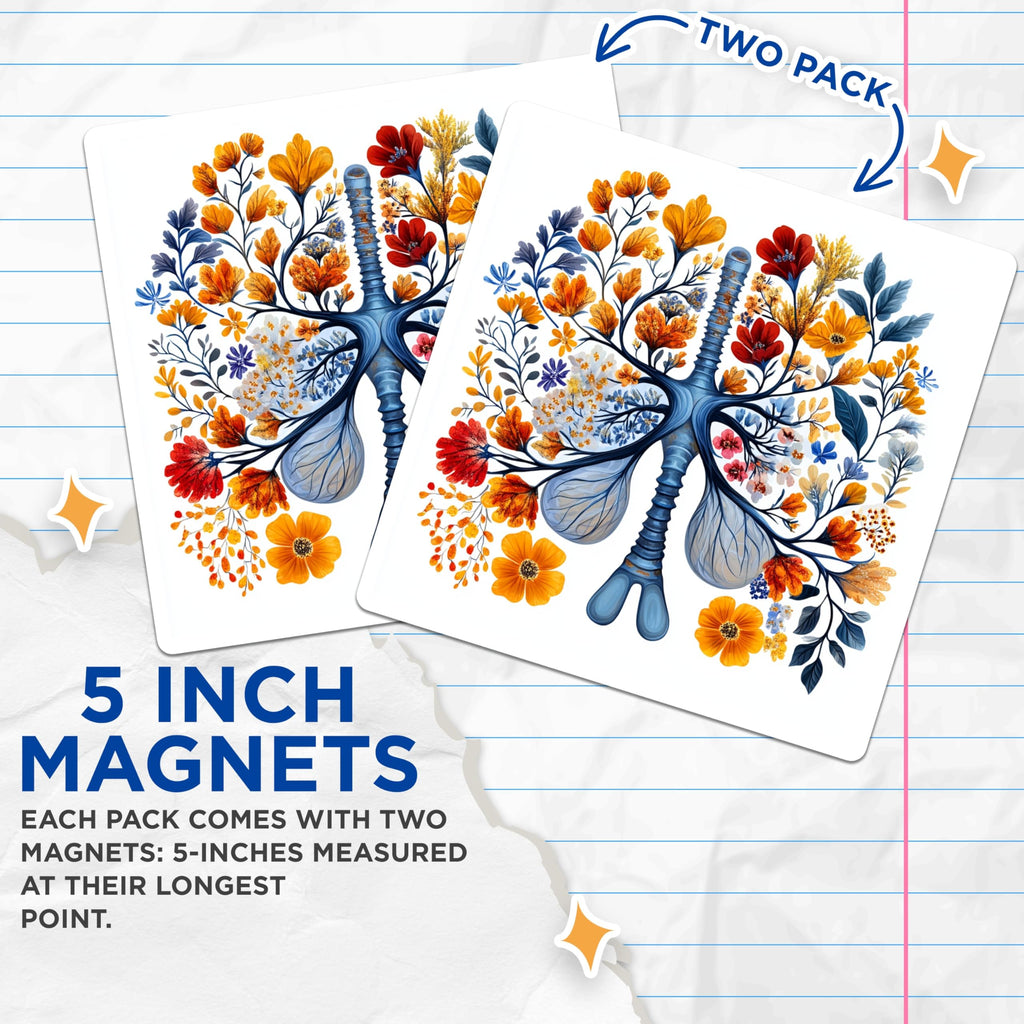 (2 Pack) Floral Lungs Magnets - Anatomical Botanical Art - Respiratory System Doctor Nurse - Health Wellness Decor - 5 Inches On Longest Side - Thick Durable Magnet - Made in USA - MAG29308