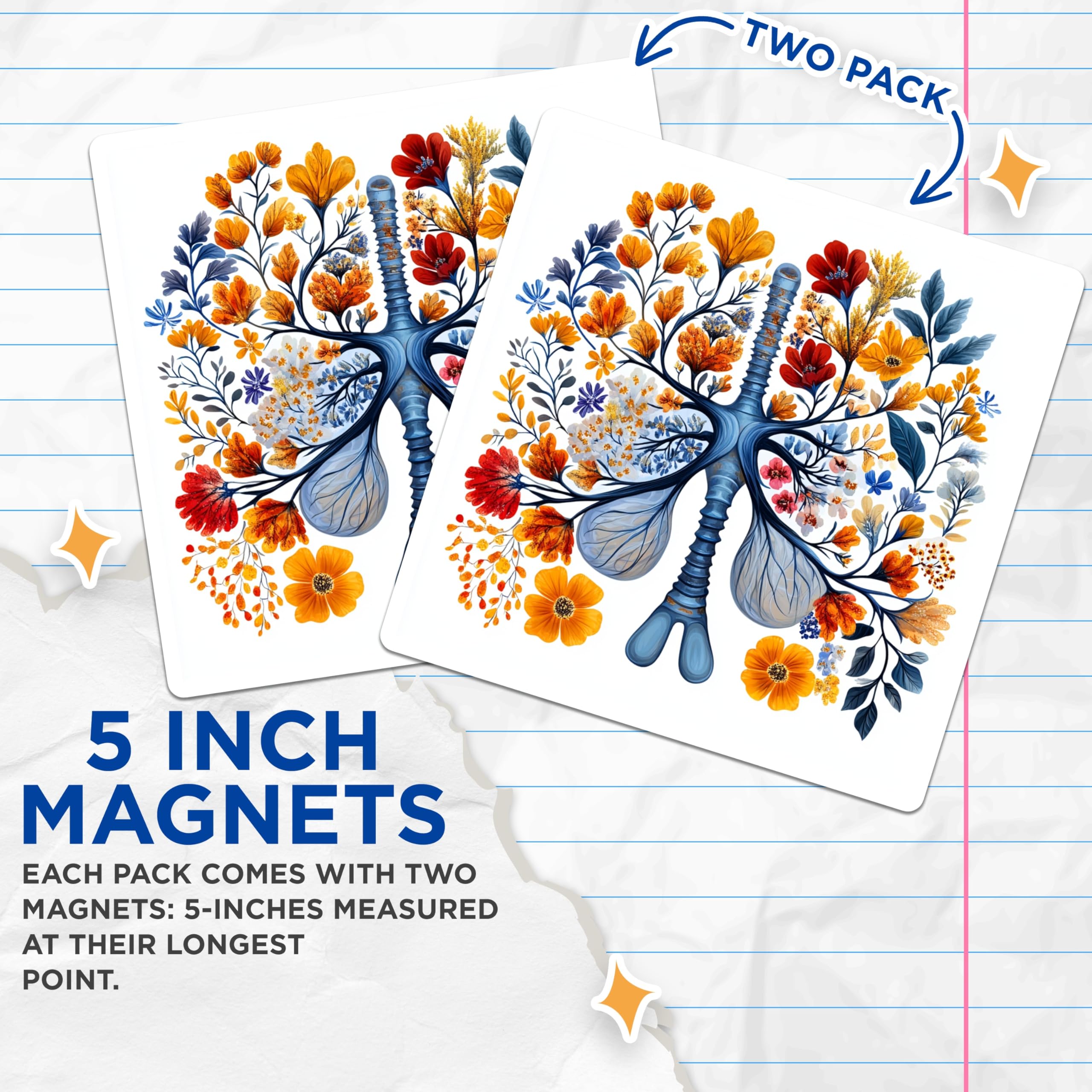 (2 Pack) Floral Lungs Magnets - Anatomical Botanical Art - Respiratory System Doctor Nurse - Health Wellness Decor - 5 Inches On Longest Side - Thick Durable Magnet - Made in USA - MAG29308