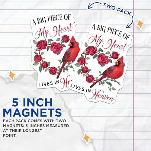 (2 Pack) Memorial Cardinal Magnets - Heartfelt Remembrance - Red Bird Symbol - 5" On Longest Side - for Cars, Fridges, Toolboxes - Made in USA - MAG7288