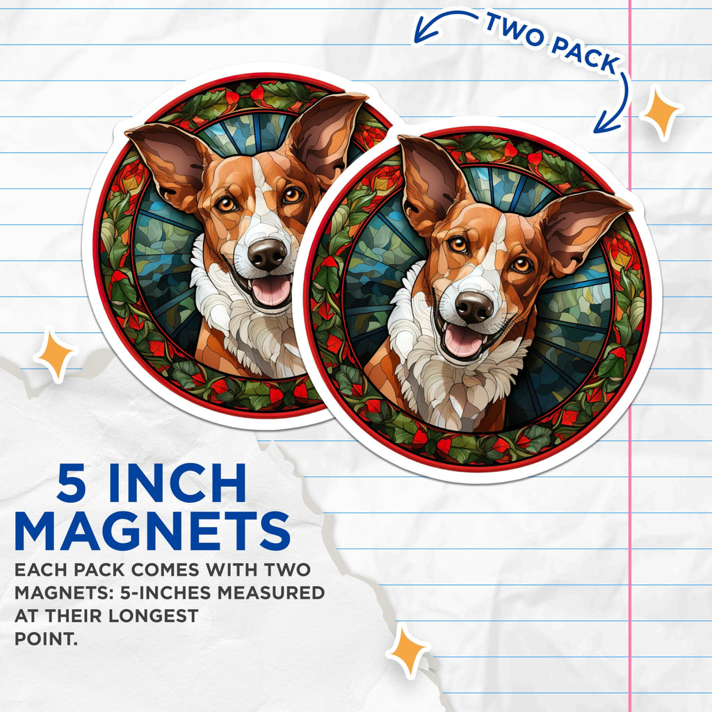 (2 Pack) Stained Glass Dog Magnets - Pet Portrait Art - Cute Canine Lover Fridge Decor - Unique Home Accessories - 5 Inches On Longest Side - Thick Durable Magnet - Made in USA - MAG25996