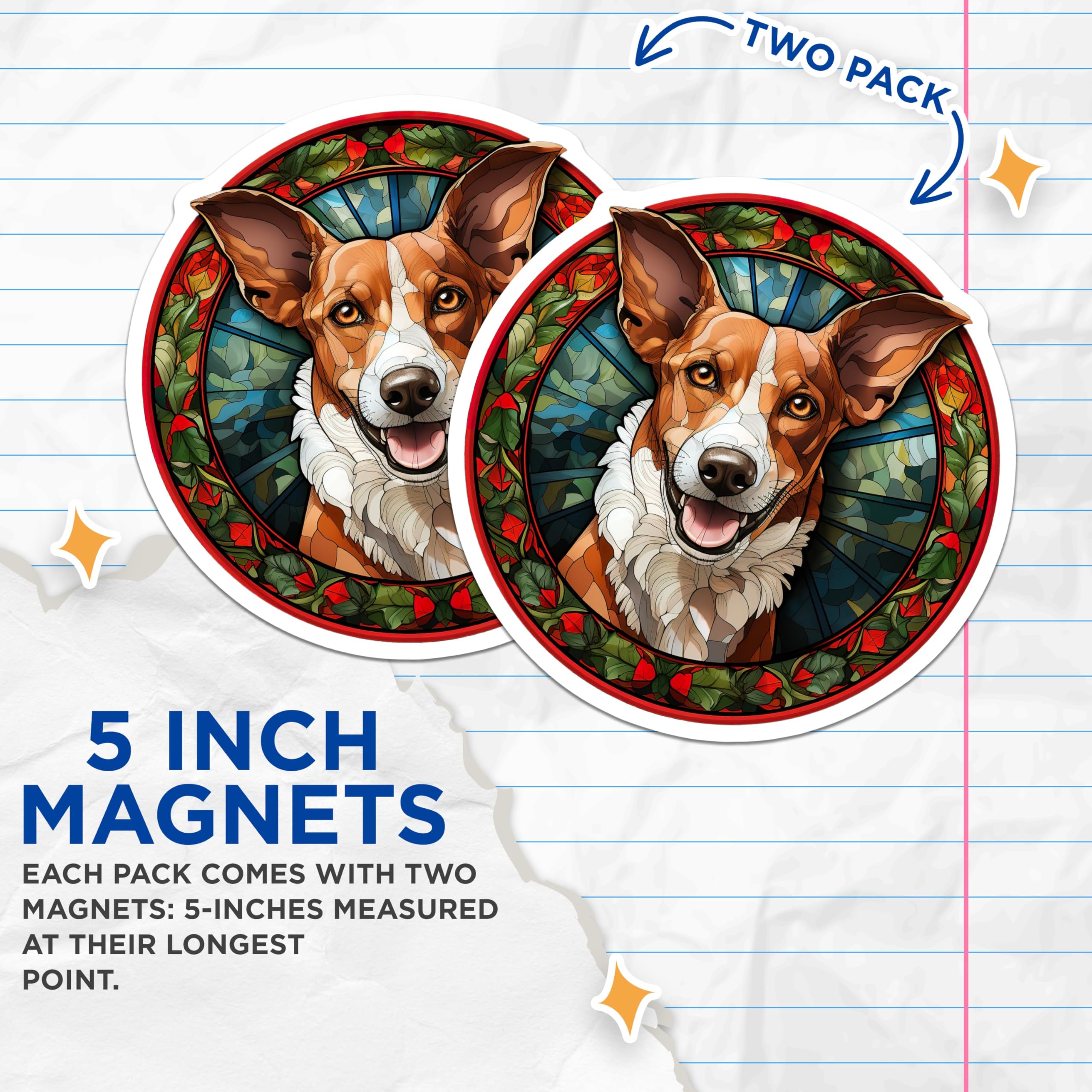(2 Pack) Stained Glass Dog Magnets - Pet Portrait Art - Cute Canine Lover Fridge Decor - Unique Home Accessories - 5 Inches On Longest Side - Thick Durable Magnet - Made in USA - MAG25996
