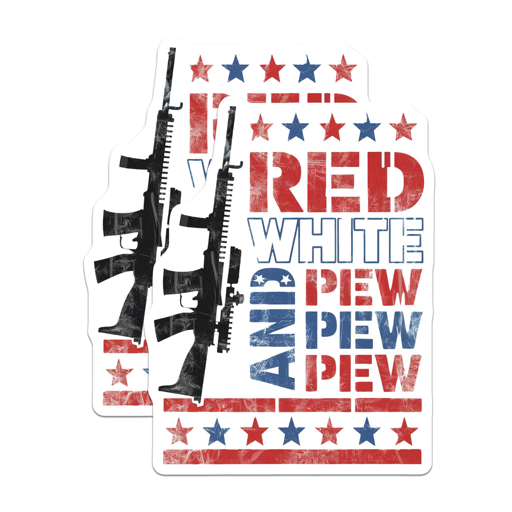 (2 Pack) Red White and Pew Pew Pew Magnets Magnets - 5" On Longest Side - Made in USA - Sticks to Refrigerators & Metal Surfaces - MAG9168
