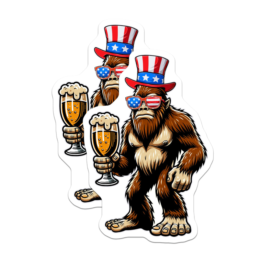 (2 Pack) Patriotic Bigfoot Magnets - American Sasquatch Beer - Fourth of July Humor Fridge Decor - 5 Inches On Longest Side - Thick Durable Magnet - Made in USA - MAG22691
