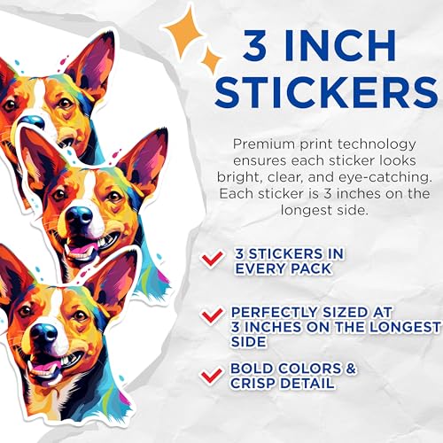 (3 Pack) Dog Decals - Colorful Dog Art - Animal Lover Laptop Decal - 3 Inches On Longest Side - Easy Peel & Apply - Made in USA - 3MCS0637