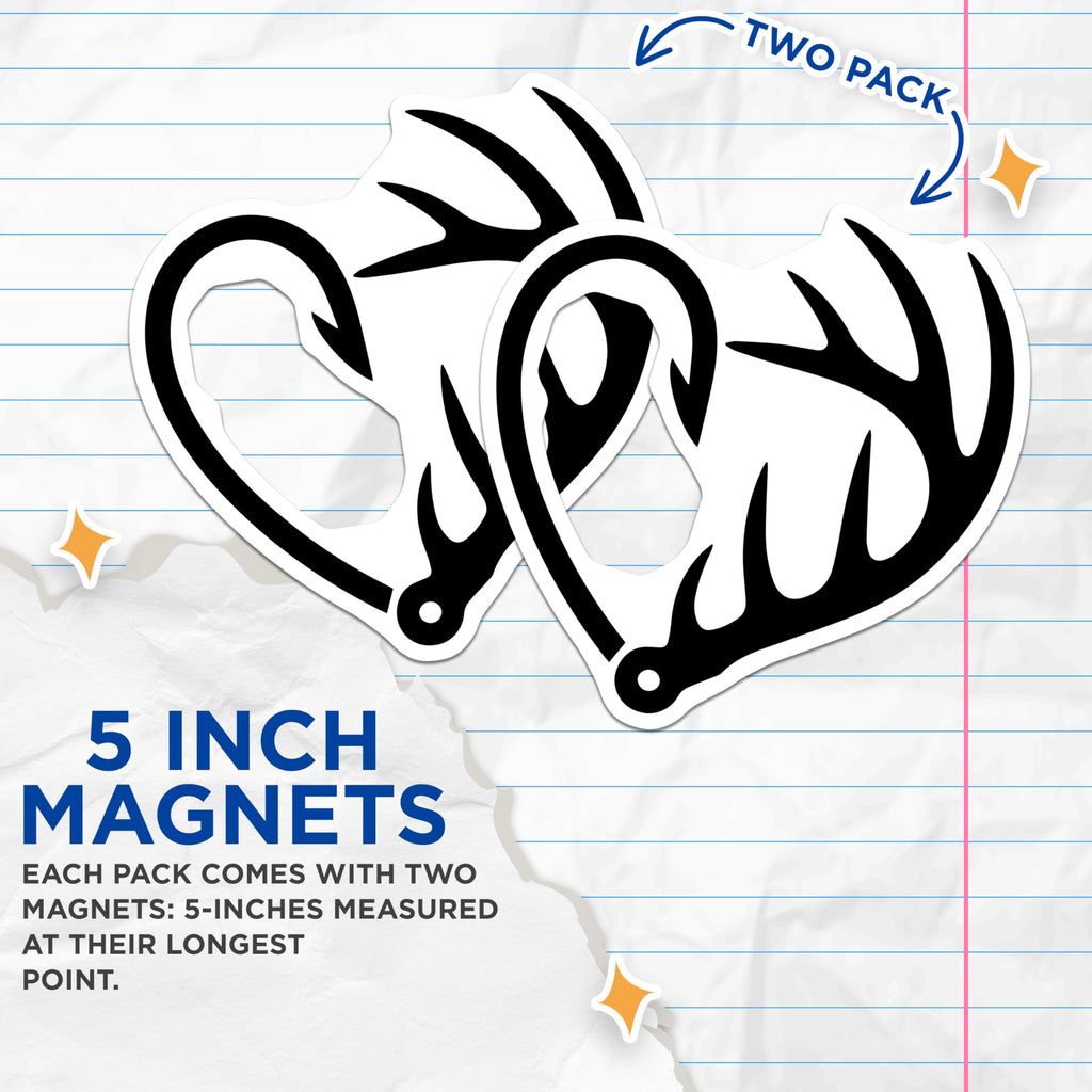 (2 Pack) Deer Hunter Magnets - Antler Hook Design - Hunting Themed Decor - 5" On Longest Side - Premium Magnet - for Cars, Refrigerators, Toolboxes, Lockers - Made in USA - MAG17061