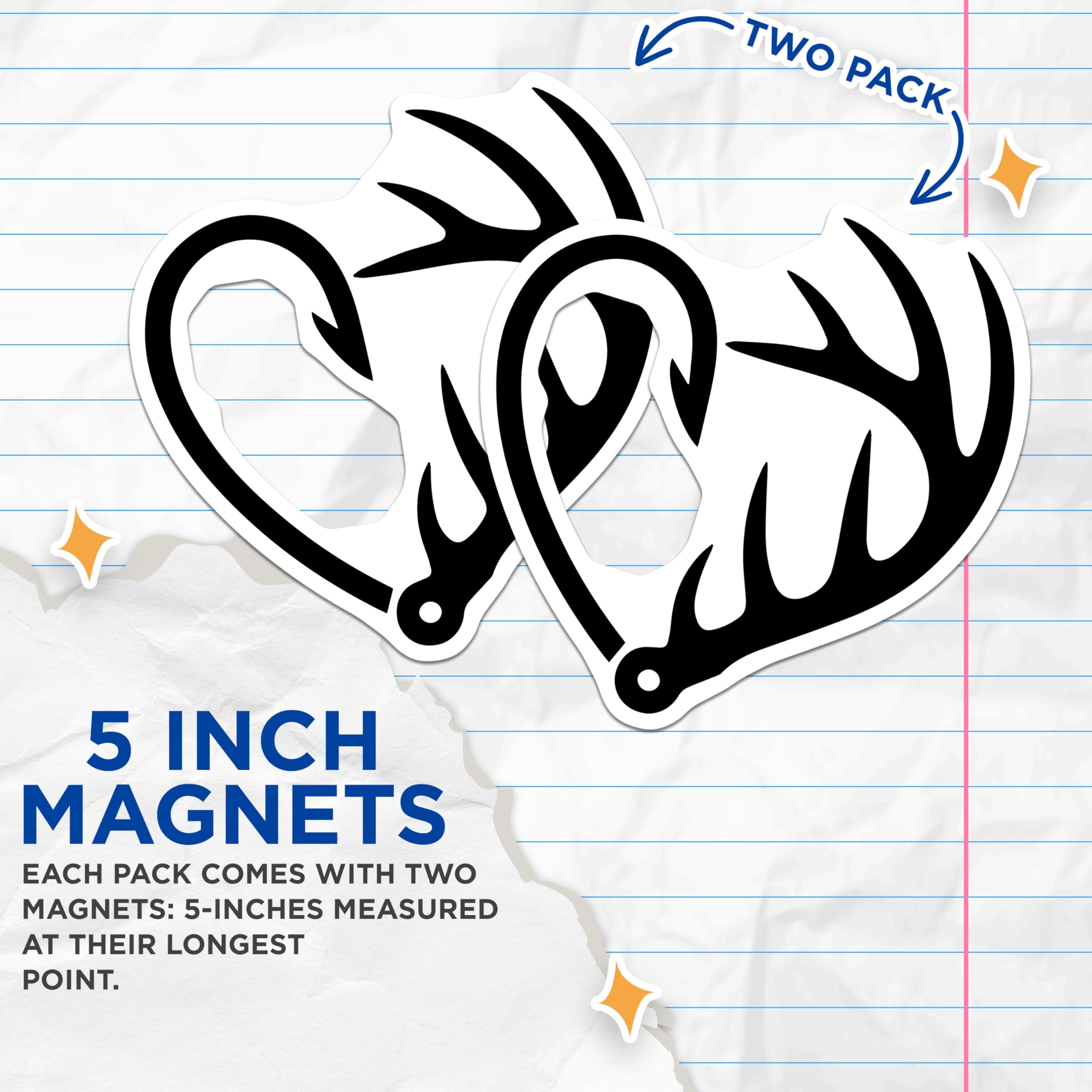 (2 Pack) Deer Hunter Magnets - Antler Hook Design - Hunting Themed Decor - 5" On Longest Side - Premium Magnet - for Cars, Refrigerators, Toolboxes, Lockers - Made in USA - MAG17061