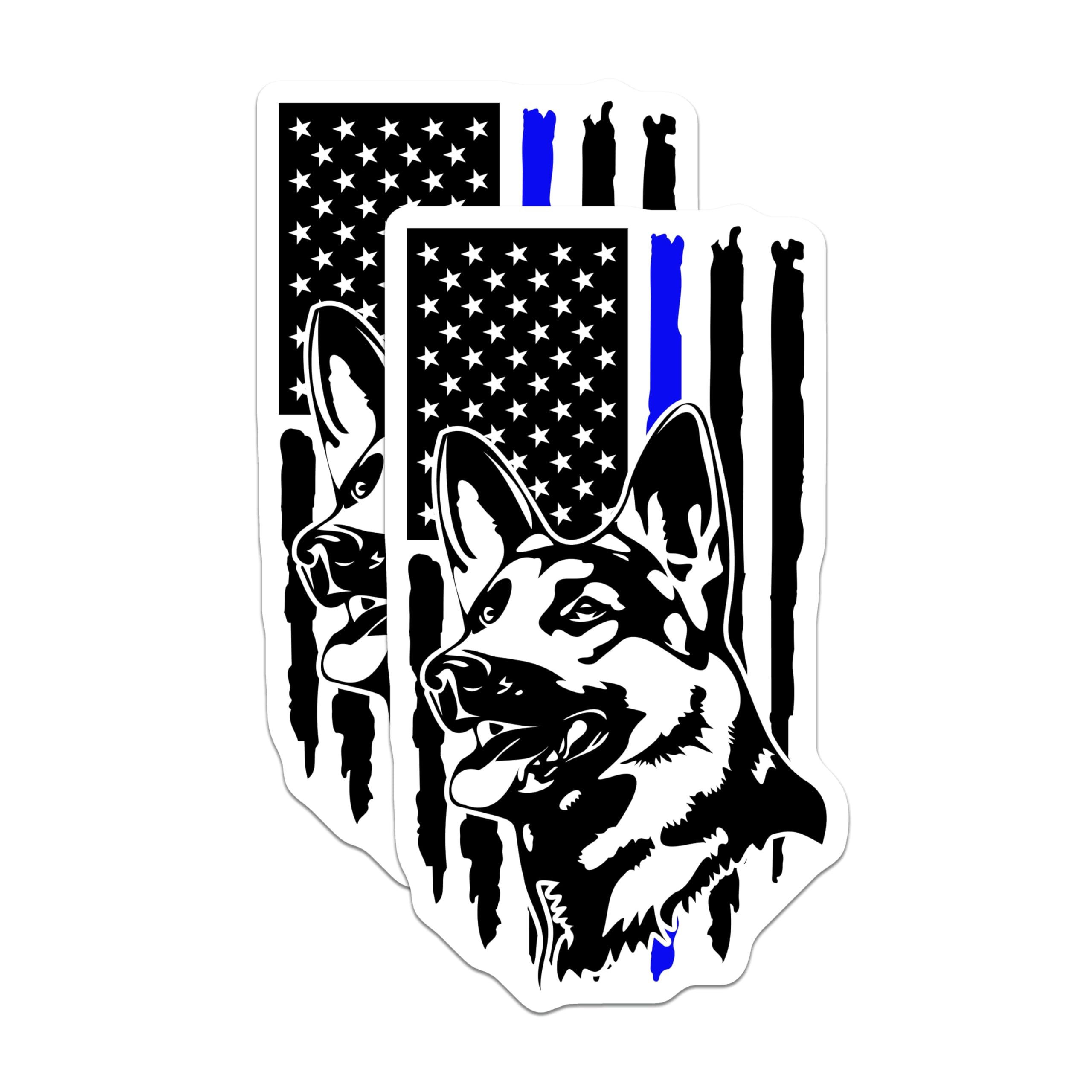 (2 Pack) German Shepherd Magnets - Thin Blue Line Flag - K9 Police Support Decor - 5 Inches On Longest Side - Thick Durable Magnet - Made in USA - MAG22122