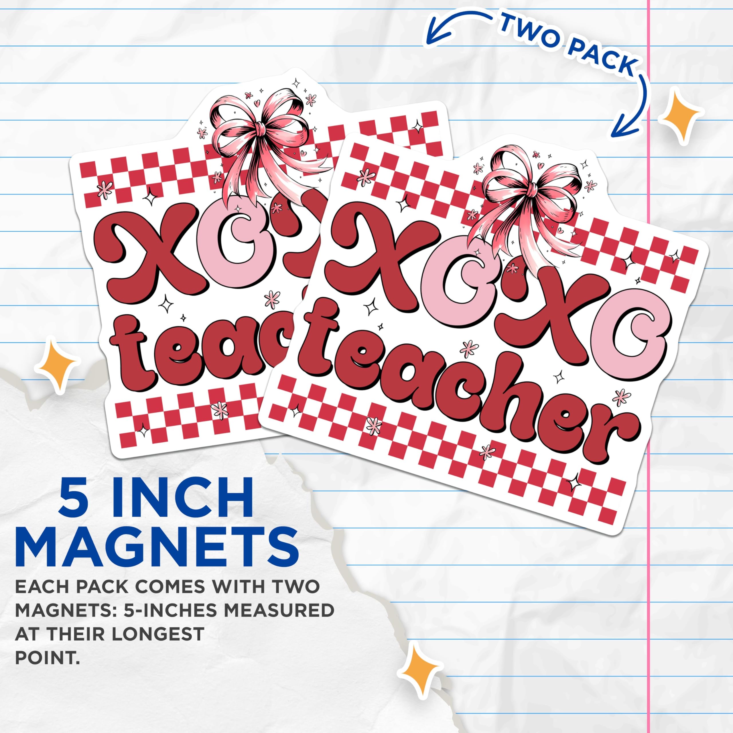 (2 Pack) XOXO Teacher Magnets - Cute Teacher Appreciation - Fun Classroom Decor - 5" On Longest Side - for Cars, Fridges, Toolboxes - Made in USA - MAG7655