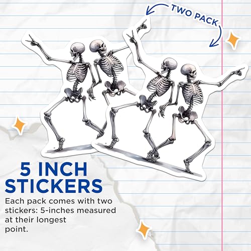 (2 Pack) Dancing Skeletons Stickers - Funny Skeleton Dance - Halloween Party Decor Stickers - 5" On Longest Side - Sticks to Smooth Flat Surfaces - Made in USA - BMCS6990