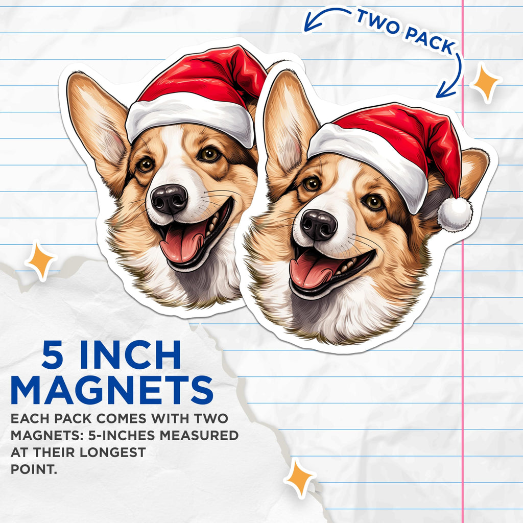 (2 Pack) Corgi Christmas Magnets - Santa Hat Dog Decor - Festive Pet Lovers Home Accent - 5 Inches On Longest Side - Thick Durable Magnet - Made in USA - MAG28756