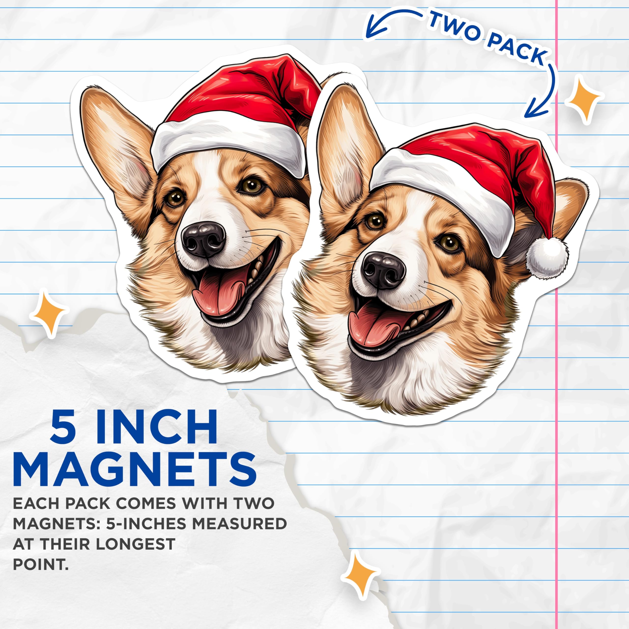 (2 Pack) Corgi Christmas Magnets - Santa Hat Dog Decor - Festive Pet Lovers Home Accent - 5 Inches On Longest Side - Thick Durable Magnet - Made in USA - MAG28756