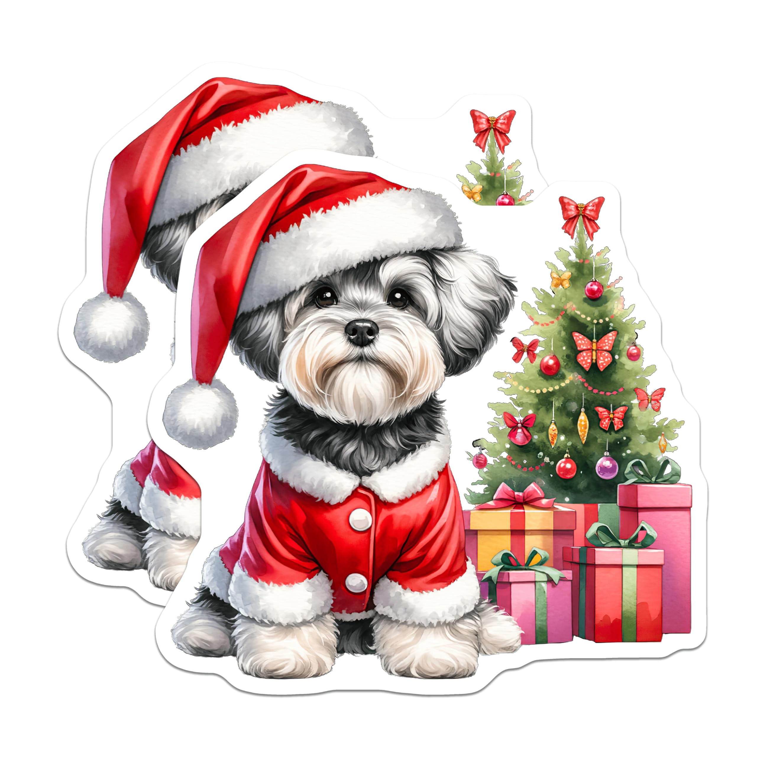(2 Pack) Cute Fluffy Dog Christmas Magnets - Santa Puppy Holiday Decor - Festive Pet Refrigerator Accessory - 5 Inches On Longest Side - Thick Durable Magnet - Made in USA - MAG26585