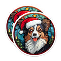 (2 Pack) Australian Shepherd Christmas Magnets - Stained Glass Dog Decor - Holiday Pet Lover Refrigerator Magnets - 5 Inches On Longest Side - Thick Durable Magnet - Made in USA - MAG27486