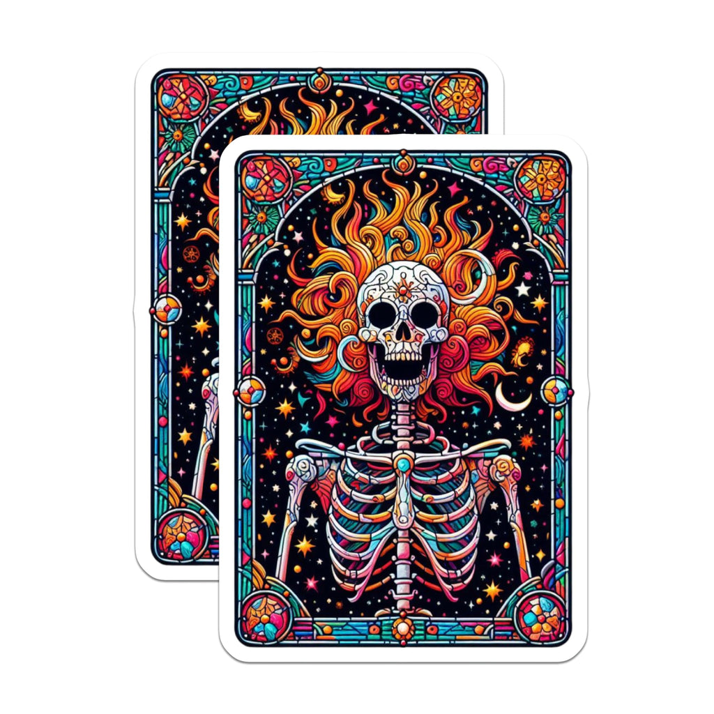 (2 Pack) Stained Glass Skeleton Magnets - Dia de Los Muertos Art - Psychedelic Skull Decor - 5 Inches On Longest Side - Thick Durable Magnet - Made in USA - MAG22424