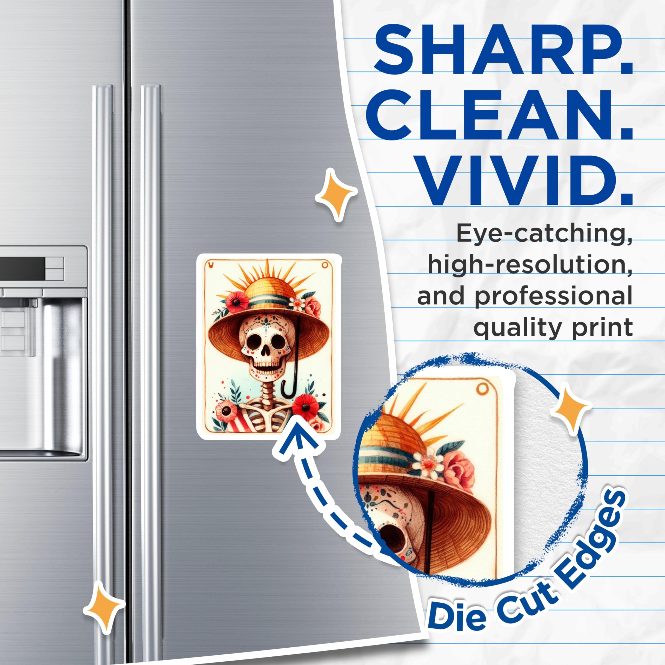(2 Pack) Floral Sugar Skull Magnets - Day of the Dead Decor - Calavera Art Fridge Magnets - 5 Inches On Longest Side - Thick Durable Magnet - Made in USA - MAG20617